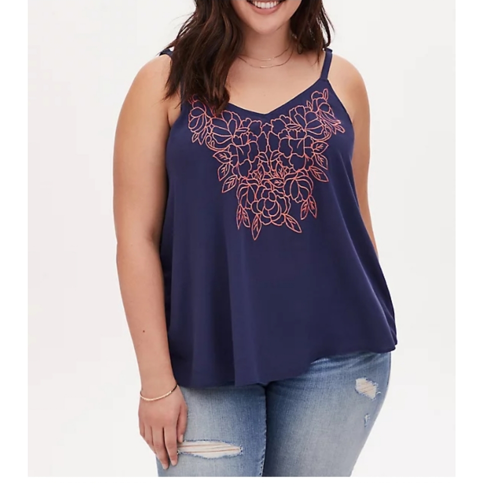 Torrid Sophie Navy Embroidered Gauze Swing Top